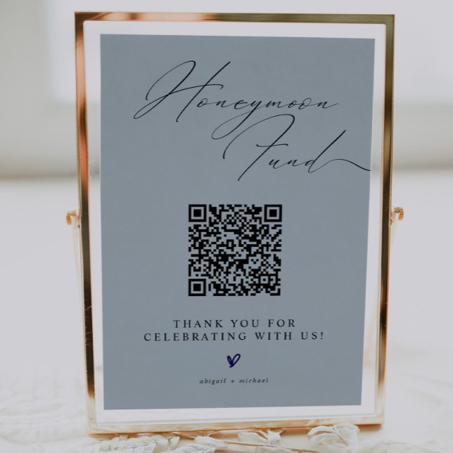 Blue Minimalist Honeymoon Fund Sign with QR Code Poster (Skapare uppladdad)