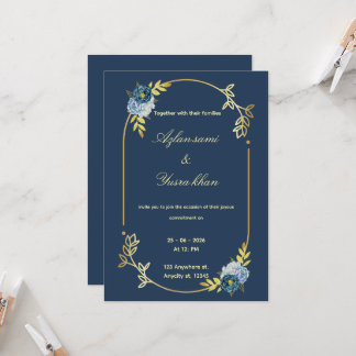 Blue minimalist Muslim wedding invitation Editable Inbjudningar