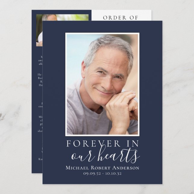 Blue Minimalist Photo Memorial Service Program (Fram/baksida)