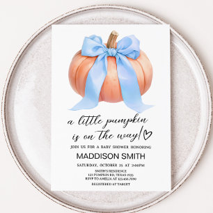 Blue Minimalist Pumpkin Baby Shower Inbjudningar