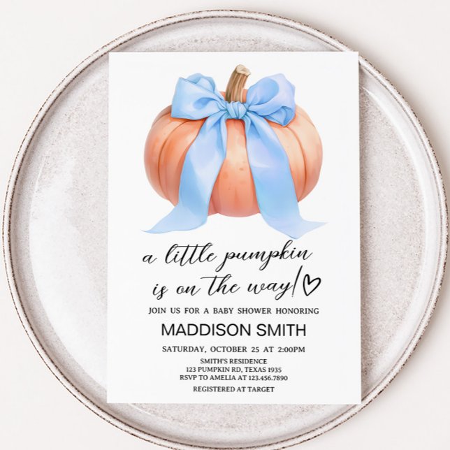 Blue Minimalist Pumpkin Baby Shower Inbjudningar (Minimalist Pumpkin Baby Shower Invitation)