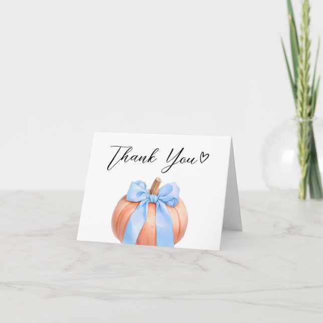Blue Minimalist Pumpkin Baby Shower Tack Kort (Framsida)
