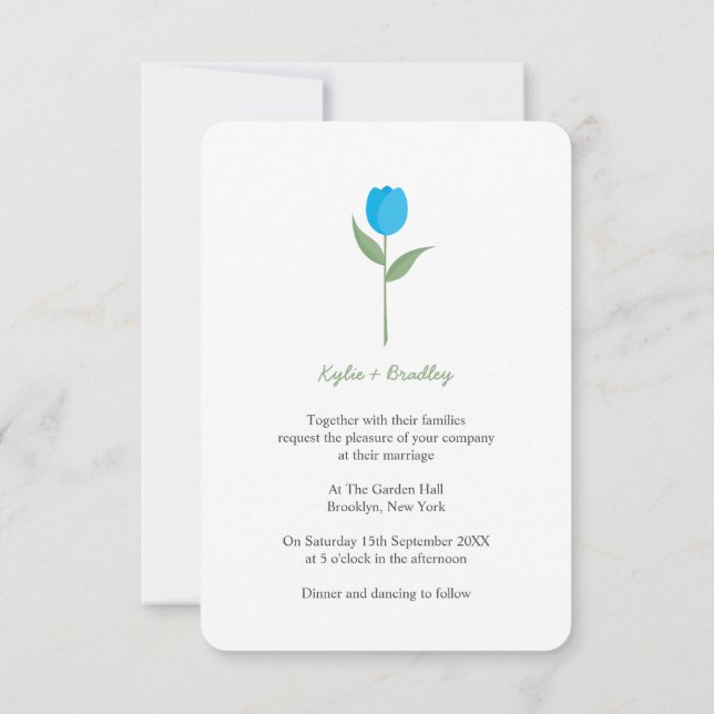 Blue Minimalist Tulip Inbjudningar (Baksida)