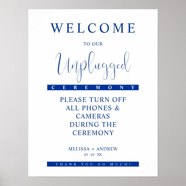 Blue Minimalist Unplugged Wedding Sign Poster (Framsidan)