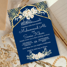 Blue Minimum Blommigt Guld Islamic Muslim Bröllop