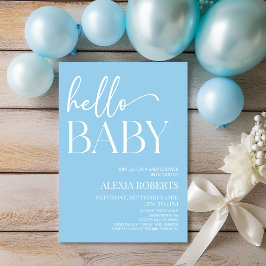 Blue Minimum Hej Baby Baby Shower Inbjudningar