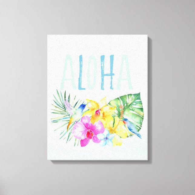 Blue Mint Aloha Blommigt Tropical Watercolor Canvastryck (Framsida)