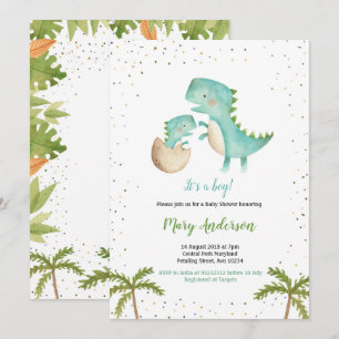 Blue Mint Boy Dinosaur Baby Shower-inbjudan Inbjudningar