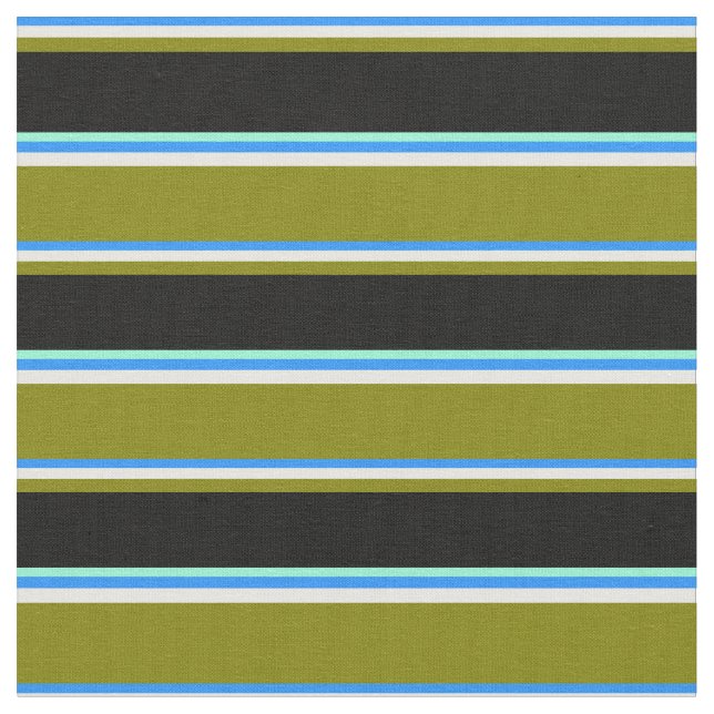 Blue, Mint Cream, Grönt, Black & Aquamarine Linjer Tyg (Närbild)