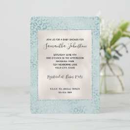 Blue Mint Leopard Skriv ut Glitter Inbjudningar