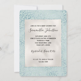 Blue Mint Leopard Skriv ut Glitter Inbjudningar