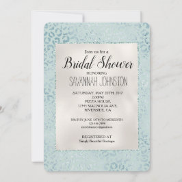 Blue Mint Leopard Skriv ut Glitter Inbjudningar