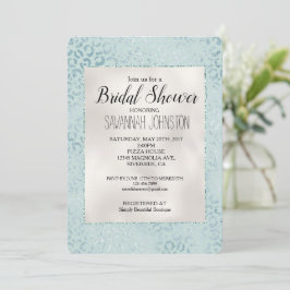 Blue Mint Leopard Skriv ut Glitter Inbjudningar