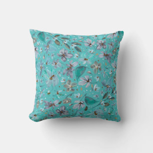 Blue Mint Magic Watercolor Boho Blommigt Kudde