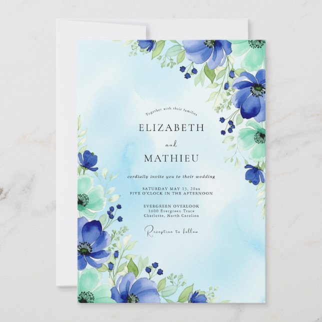 Blue Mint Watercolor Spring Wedding Inbjudningar (Framsida)
