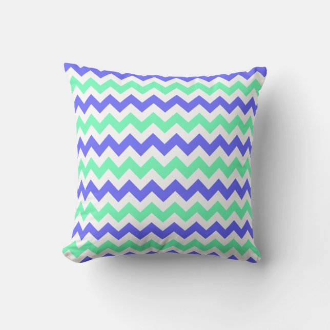 Blue Mint White Chevron Mönster Kudde (Framsida)
