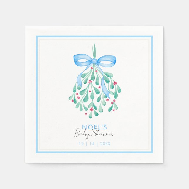 Blue Mistletoe Baby Shower Napkins Pappersservett (Framsidan)