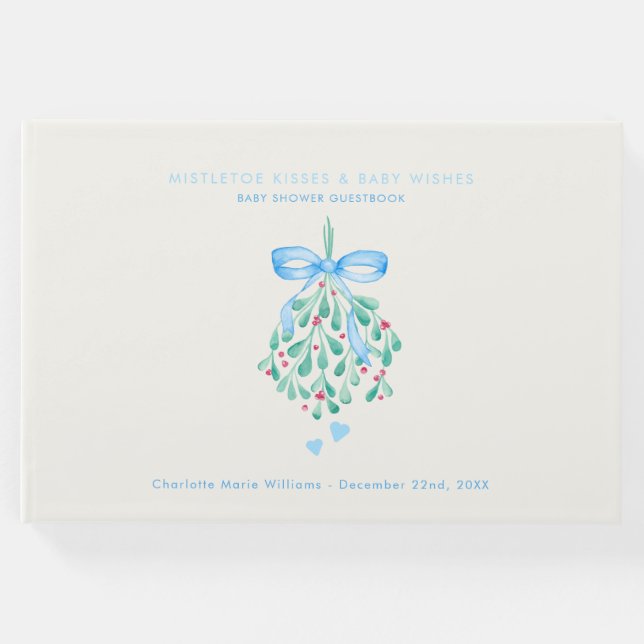 Blue Mistletoe Boy Shower Guest Bok (Framsida)