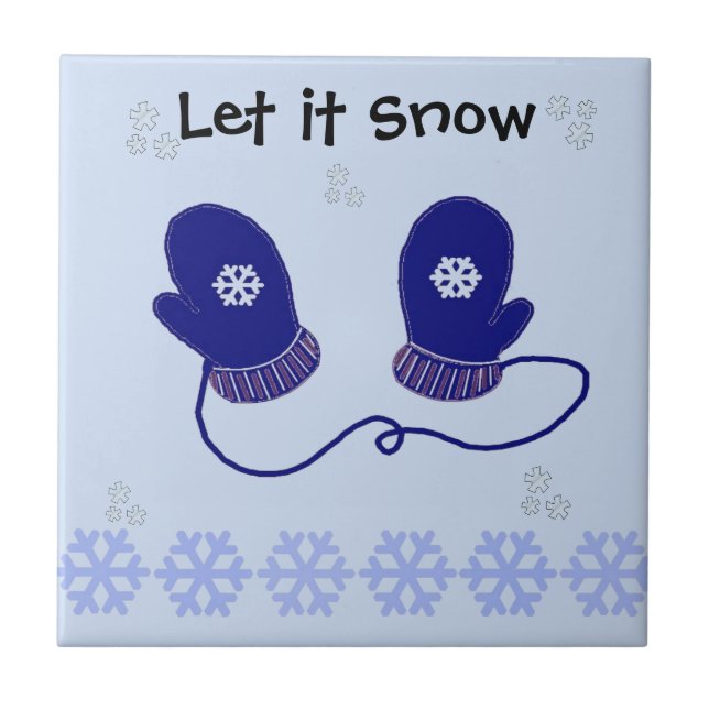 Blue Mittens och Snöflingor Kakelplatta (Framsidan)