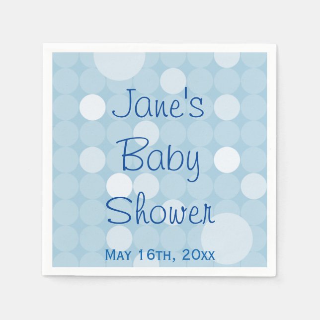 Blue Mod Polka Dot Baby Shower Napkins Pappersservett (Framsidan)
