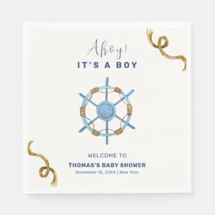 Blue Modern Ahoy Nautical Boy Shower Pappersservett