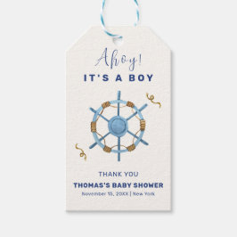 Blue Modern Ahoy Nautical Boy Shower Presentetikett