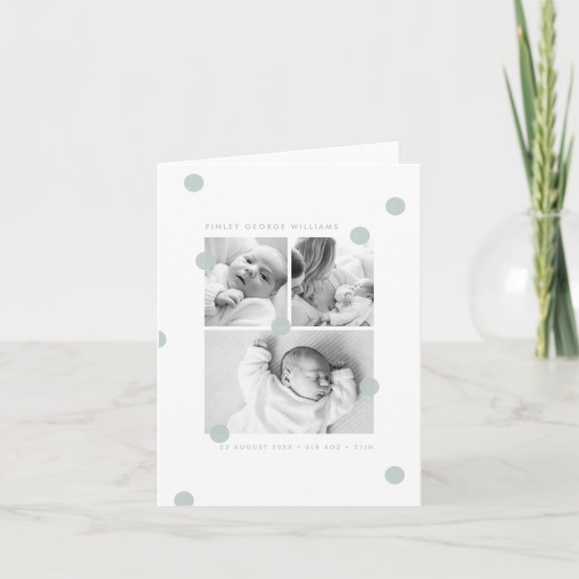 Blue Modern Baby Photo Collage Announcement Card Meddelande (Framsida)