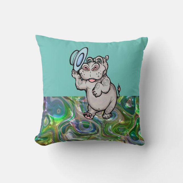 Blue Modern Birth Baby för barn Hippopotamus mynta Kudde (Framsida)