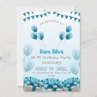 Blue Modern Birthday Invitation Card Inbjudningar