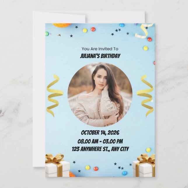 Blue Modern Birthday Party Invitation Inbjudningar (Framsida)