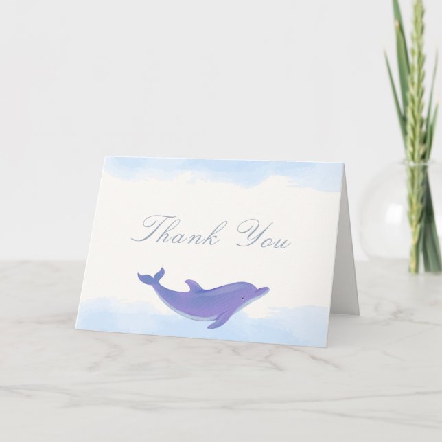 Blue Modern Boho Ocean Dolphin Baby Shower Tack Kort (Framsida)