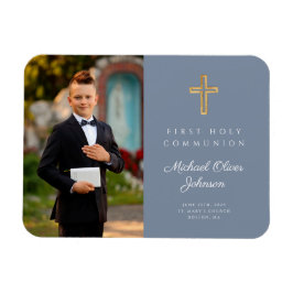 Blue Modern Boy First Heliga Communion Bild Photo Magnet