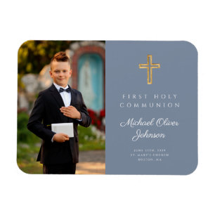 Blue Modern Boy First Heliga Communion Bild Photo Magnet