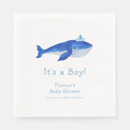 Blue Modern Boy under Sea Whale Baby Shower Pappersservett