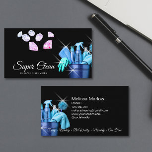Blue Modern Commercial House Städning Housekeeper Visitkort