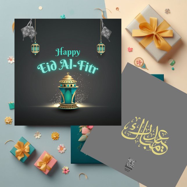 Blue Modern Eid Al-Fitr Card Julkort (Skapare uppladdad)