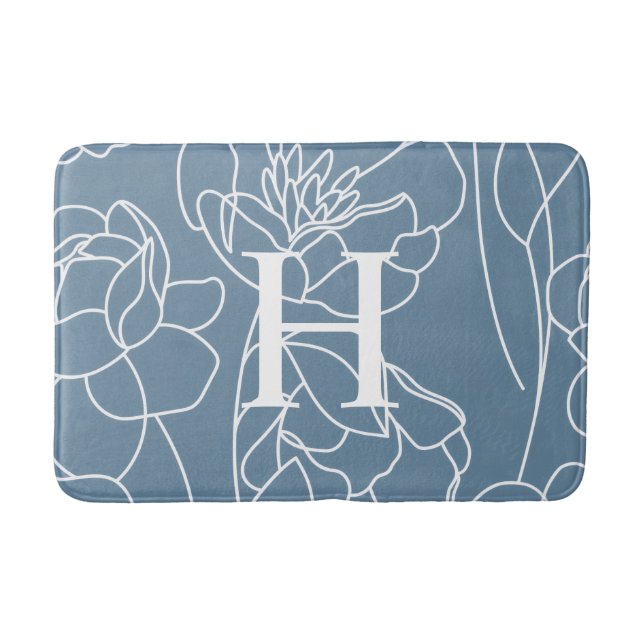 Blue Modern Elegant Wildflower Monogram Badrumsmatta (Framsidan)