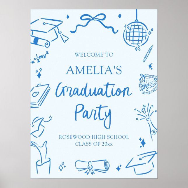Blue Modern Hand Drawn Graduation Party Welcome Poster (Framsidan)