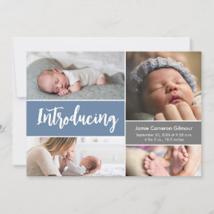 Blue Modern Handlettering Photo Collage Pojke Tack Kort