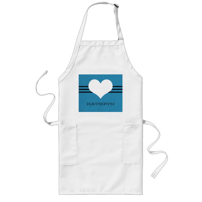 Blue Modern Heart Apron Långt Förkläde (Framsidan)