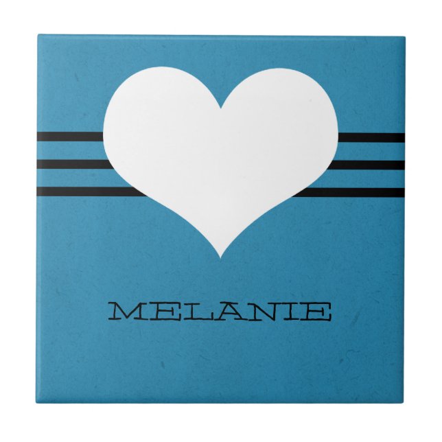 Blue Modern Heart Tile Kakelplatta (Framsidan)