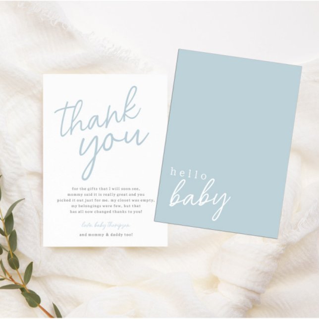 Blue Modern Hej Baby Baby Shower Tack Kort (Skapare uppladdad)