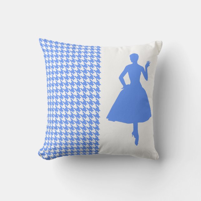 Blue Modern Houndstooth med Mode Silhouette Kudde (Framsida)