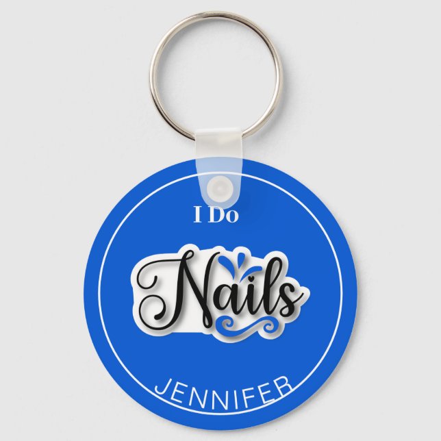 Blue Modern I Do Nagel Nail Technician Keychain Nyckelring (Framsida)