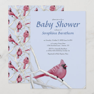 Blue Modern jul Kardinal Bird Shower Inbjudningar