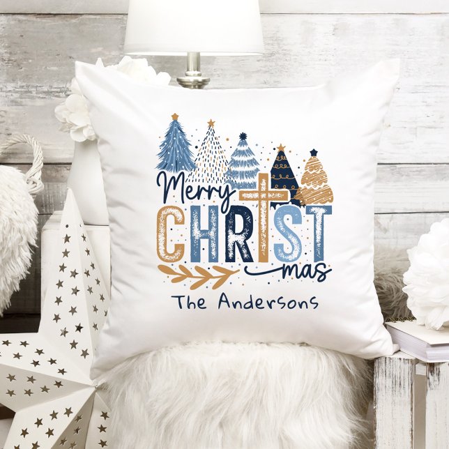 Blue Modern Kor Christian Jesus Namn Kudde (Blue Modern Cross Christian Jesus Christmas Name Throw Pillow)