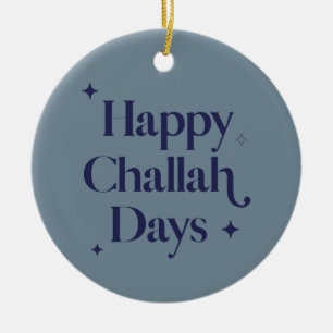 Blue Modern Lycklig Challah Days Hanukkah Julgransprydnad Keramik