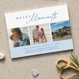 Blue Modern Merry Moments Beach Photos Holiday Julkort