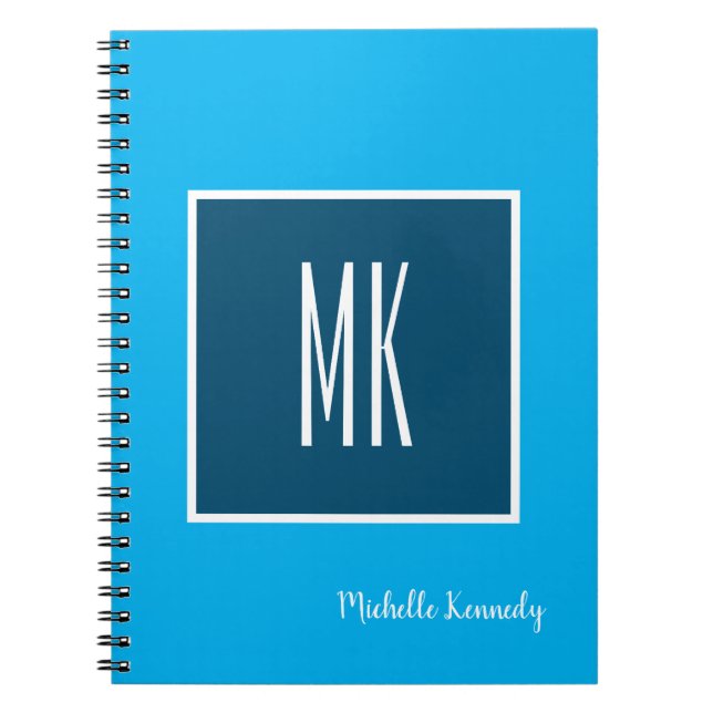 Blue Modern Monogrammed Professionell Anteckningsbok (Framsidan)