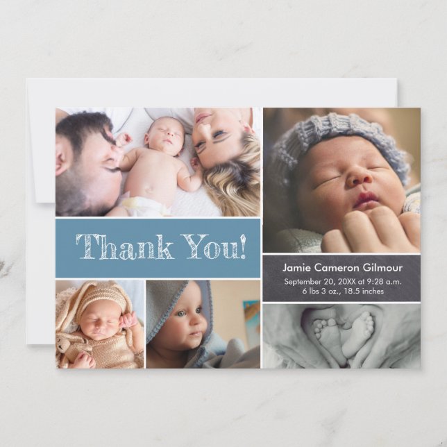 Blue Modern Photos Baby Shower Tack (Framsida)